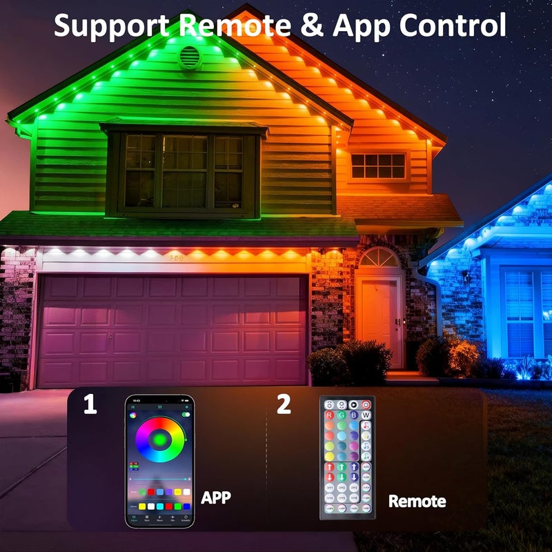DIERLIGHT 50FT RGB Permanent Outdoor Lights, LED String Lights with APP & Remote Control, IP67 Waterproof Multicolor Eaves Lights for Christmas Halloween Party, Garden, House Decor Rope Lights - Image 5